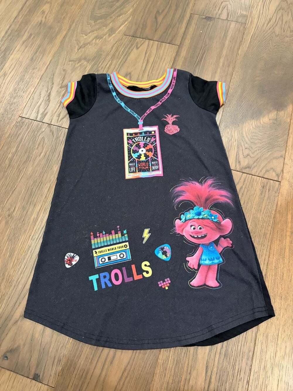 DreamWorks Trolls World Tour Poppy Girls Cap Sleeve Graphic Dress Size S